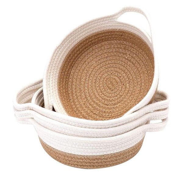 

storage baskets 4 pack woven rope basket with handles 9.8x3inch cotton bin multipurpose organizer for kid's toy sundries