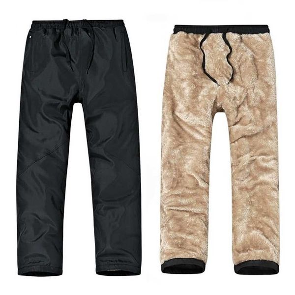 

winter pants fleece thick men joggers keep warm in cold weather and windproof trousers with pockets on side 211201, Black