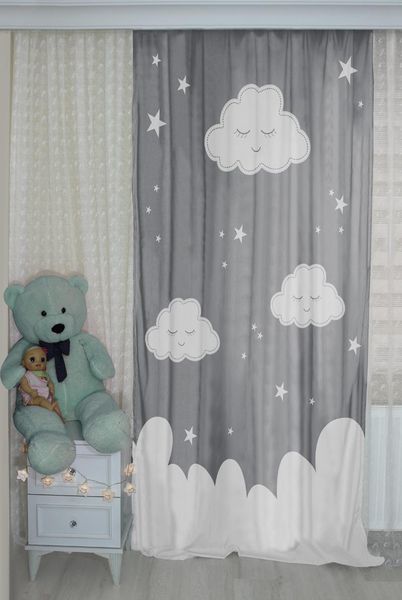 

curtain & drapes cloud patterned background velvet kids room drape balloon stars
