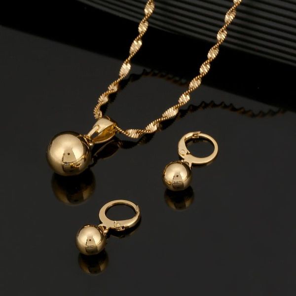 

gold color plain bead pendant necklace ball earrings women jewelry set &, Silver