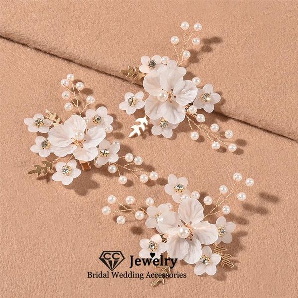 

hair clips & barrettes hairgrips for women wedding accessory bridesmaids hairwear engagement jewelry 3 pcs flower shape hairpins barrette, Golden;silver