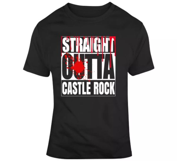 

straight outta castle rock stephen king tv parody fan t shirt, White;black