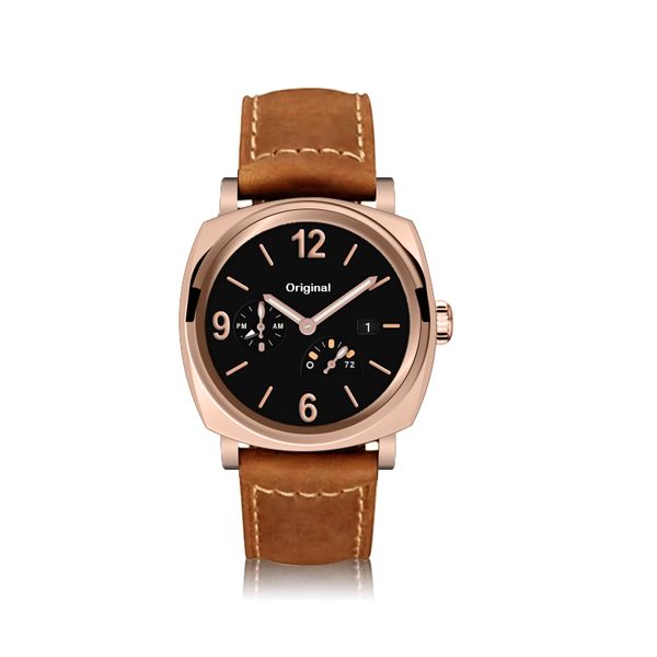 

men's luxury automatic mechanical watch requin pam 1940 rose gold case brown alligator leather strap subdial second dial work calendar, Slivery;brown