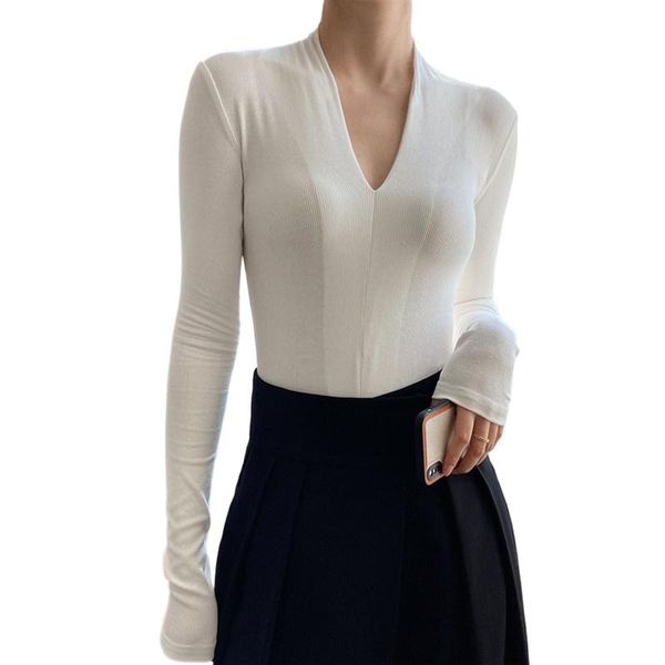 

women's t-shirt 2021 spring shirts for women fashion v-neck long-sleeved bottoming slim korean, White