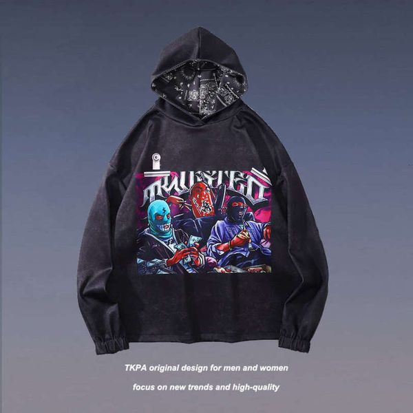 

tkpa american hip hop trend hoodie men's and women's high street gangster printed sports hoodie coat, Black