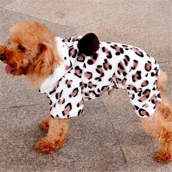 

dog apparel puppy clothes hoodie jumpsuit leopard print pet cotton cute
