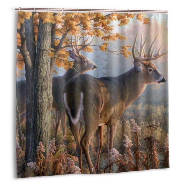 

shower curtain,creative whitetail deer paintings retro,custom design waterproof shower curtains bathroom decor include hooks,