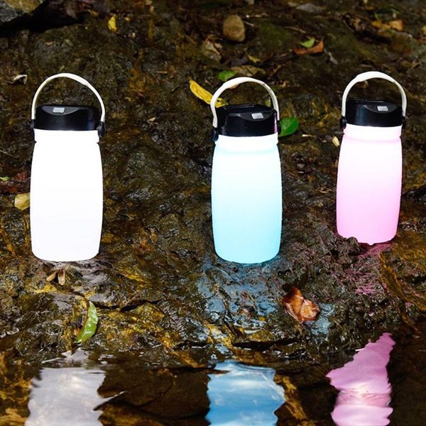 

silicone solar charging kettle tent light mountaineering camping lamp foldable outdoor water bottle luminous cup multifunctional