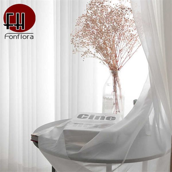 Tenda di tulle bianca per soggiorno Tenda trasparente per camera da letto Chiffon Smooth Voile Party Wedding Home Decor Sfondo personalizzato 210712