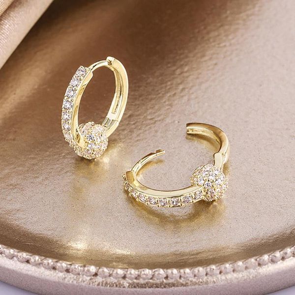 

hoop & huggie little ball earring for women iced out gold color microscope zirocn piecing earing female trend 2021 jewelry kce039, Golden;silver