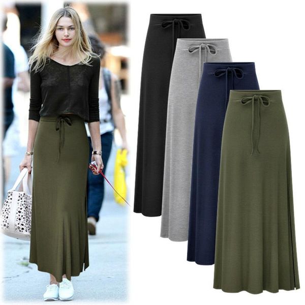 

skirts women ankle-length long bust skirt summer casual high waist lace-up pencil side split slim hip for girl plus size, Black