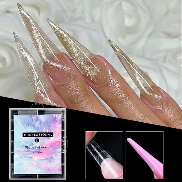 120pcs Poly Full Cover Quick Building Gel Mold Tips Con Box Extension Art UV Builder Easy Find Nail Tool