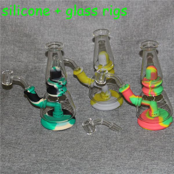 Hookahs Silicone Bongs Percoladores Beaker Reta com Filtro de Vidro Banger Banger para Smoke Hand Tube Dab Rigs Hookah Fábrica Outlet DHL