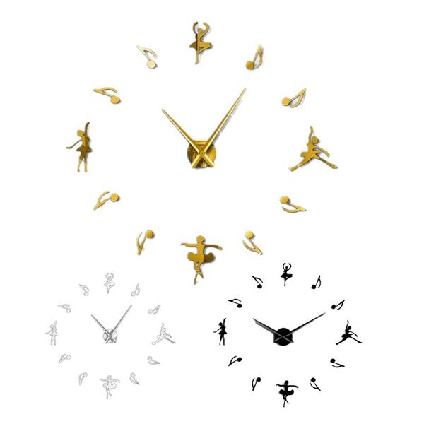 

dancer notes 3d acrylic mirror wall clock, oversized clock in living room, home decoration clocks