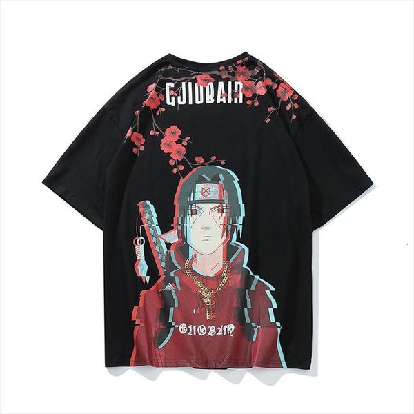 

summer breathable japanese harajuku style mens streetwear sasuke hip hop tees cotton oversize shirts, White;black