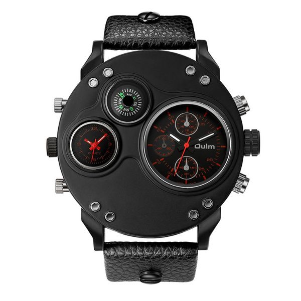 

oulm brand smooth luster simple generous playful quartz watch compass youth teenagers mens watches dual time zone large dial masculinity wri, Slivery;brown