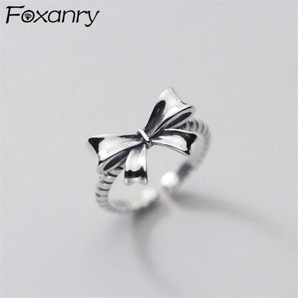 

cluster rings foxanry 925 sterling silver 2021 trendy elegant vintage sweet design hollow bow party jewelry birthday gifts for women, Golden;silver