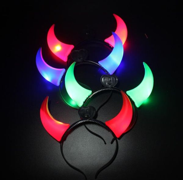 

party decoration 100pcs/lot led horn hair hoops halloween costumes light up flashing headband supplies headwear head accessories