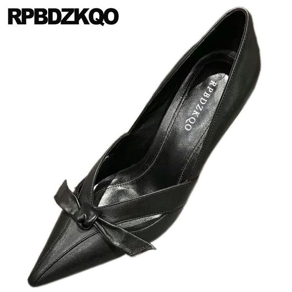 

dress shoes bow ladies scarpin 2021 spring fashion women pumps pointed toe stiletto female black 8cm thin high heels kawaii extreme