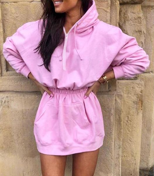 

women's hoodies & sweatshirts hoodie women sweatshirt dress elastic waist solid long sleeve pocket hooded pullover jumper 2021 fashion, Black