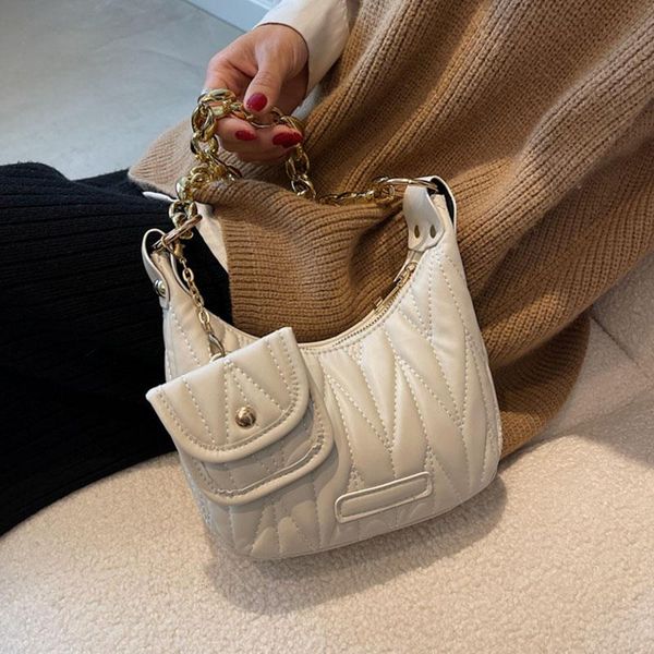

evening bags half moon design female chain shoulder lattice pu leather handbags and purses trending baguette tote bag