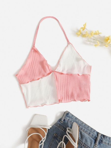 

lettuce trim colorblock halter a2ri#, White