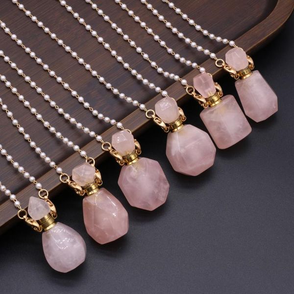 

chains style natural stone perfume bottle necklace rose quartz pearl chain 80 cm gift accessory glasses frames, Silver