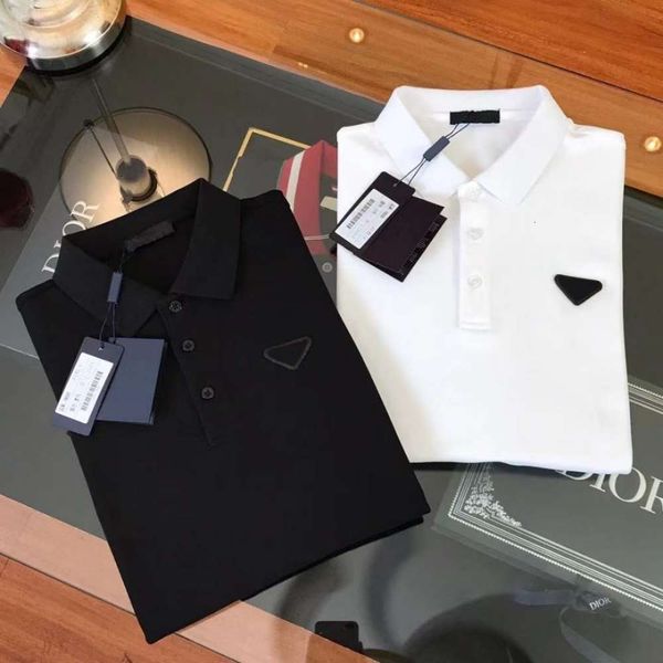 

21fw designer prad black white fashion business casual long-sleeved lapel polo shirt mercerized cotton m-3xl, White;black