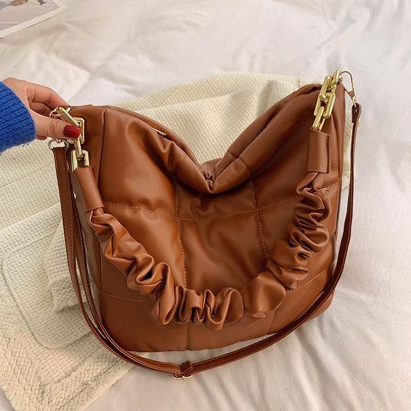

evening bags 2021 winter big quilted lingge pu leather bucket shoulder for women large fashion designer brand tote handbags and purses