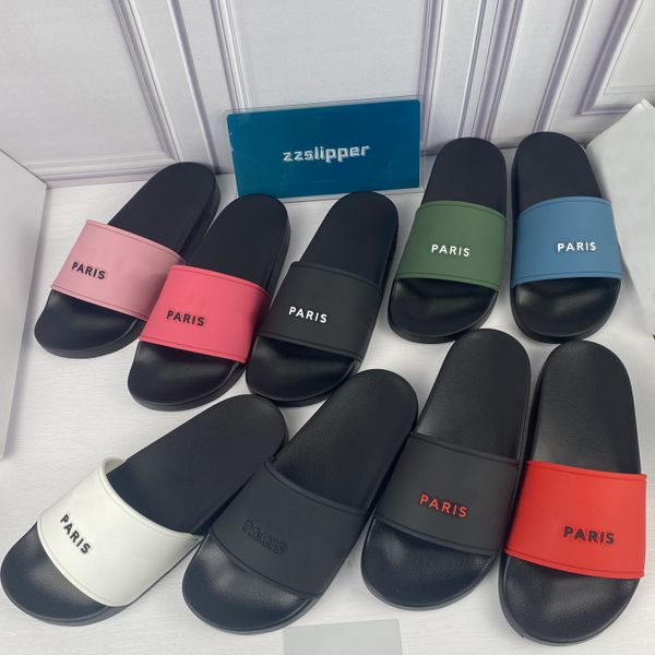 

women beach rubber slippers slides men summer paris flat sandals luxury brand woman man cool slipper slide sandal shoes with box size 35-46, Black