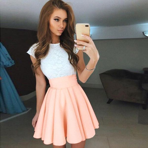 

casual dresses women summer fashion elegant dress cute short sleeve patchwork pink blue plested ball gown vestidos, Black;gray