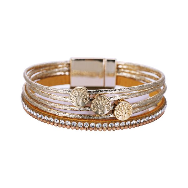 

fashion pu leather multi stick diamond bracelet life tree bohemian fashion, Black