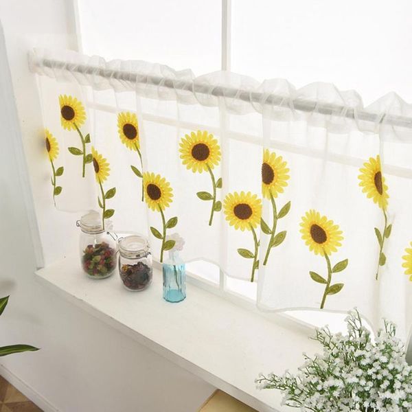 

curtain & drapes sunflower embroidered decorative polyester short sheer for home