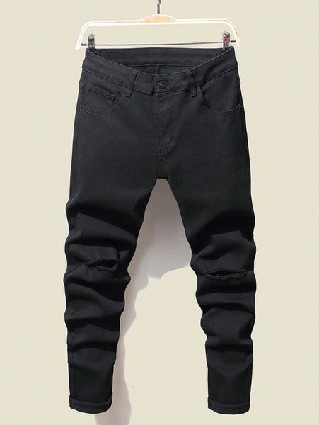 

men ripped raw trim tapered jeans h8fx#, Blue