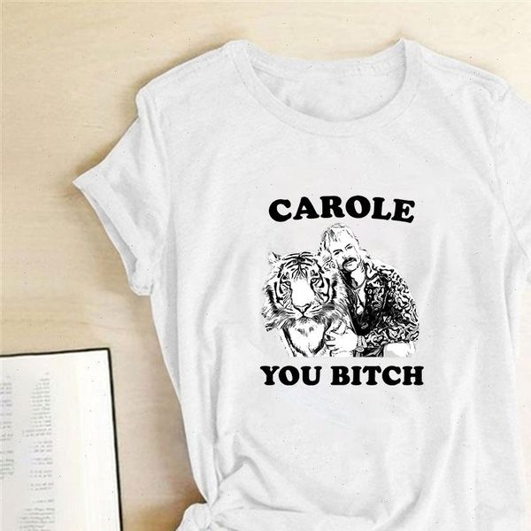 

tiger king womens t shirt carole letter print shirts women for graphic tee femme cotton camisetas mujer de moda, White