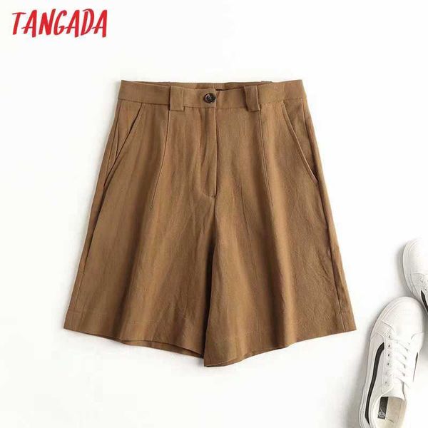 

tangada women elegant linen shorts solid pockets female retro office lady shorts pantalones 4c11 210609, White;black
