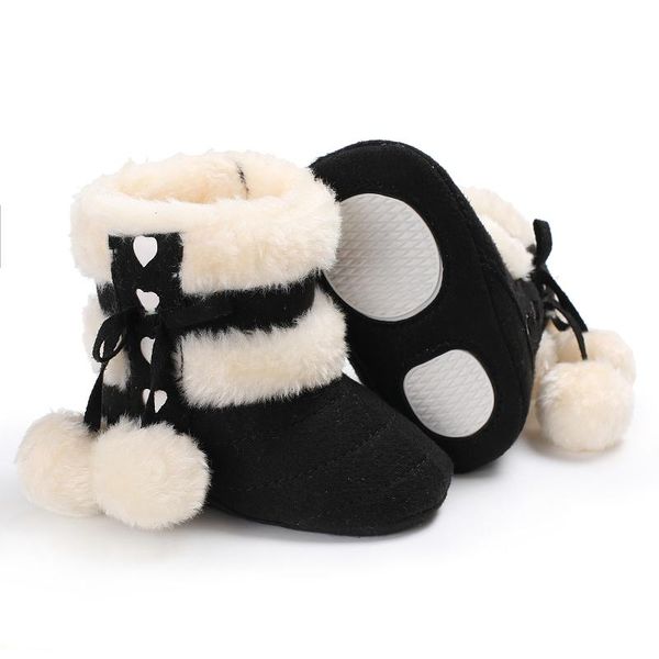 

first walkers baby girls ball winter boots fashion hard sole moccasins warm booties snow kids sneakers faux fur toddle shoes