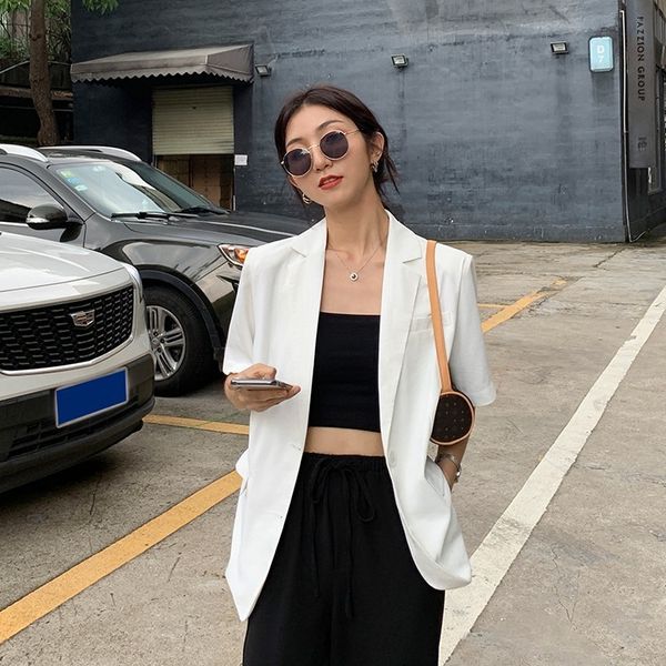 

luxury women's jackets single breasted short sleeve coat women's thin 2021 summer korean loose casual suit fashion, Black;brown