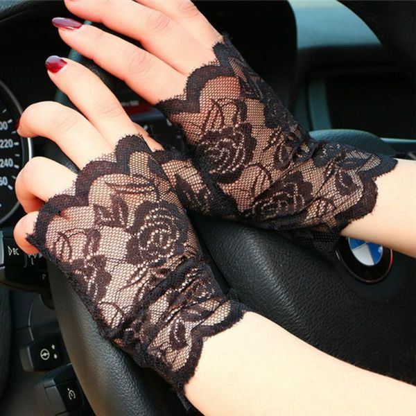 

fingerless gloves fashion women lace sunscreen driving anti-uv party, Blue;gray