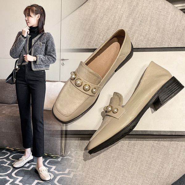 

dress shoes pearl beads rivets slip on loafers for women velvet patchwork pu leather zapatos folds grain square toe female 34-43 n6v9, Black