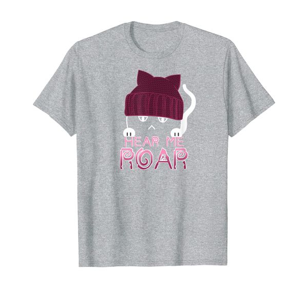 

hear me roar pink pussycat hat powerful woman t shirt, White;black