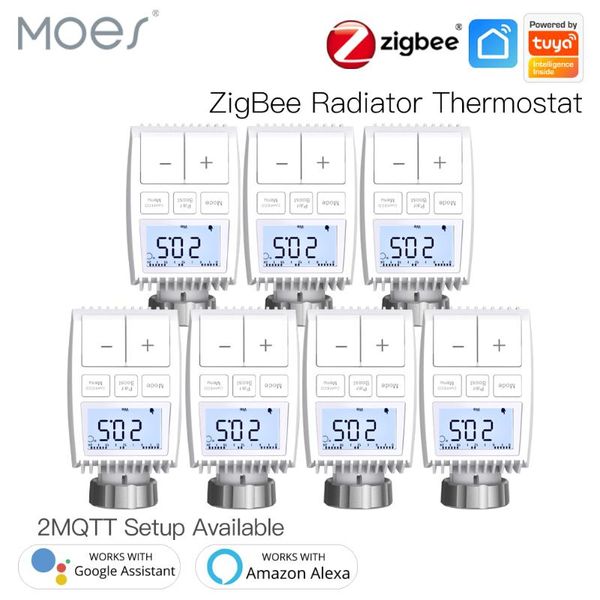 

smart home control moes tuya zigbee3.0 radiator actuator valve thermostat temperature controller external sensor trv voice with alexa