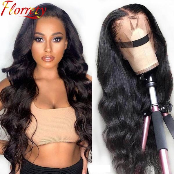 

florrety body wave wig 13x4 lace front brazilian remy human hair 4x4 closure wigs pre plucked baby for women, Black;brown