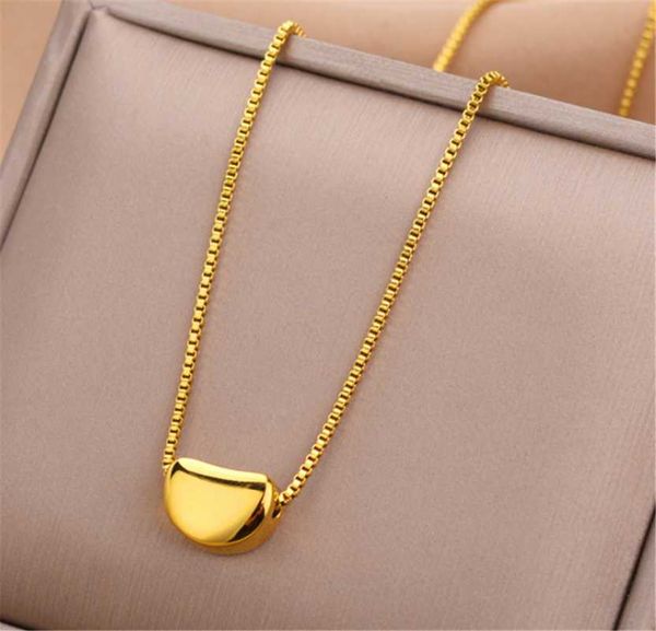 

chains 316l stainless steel simple acacia bean pendant necklace collar colores mujer bolitas kettingen voor vrouwen, Silver