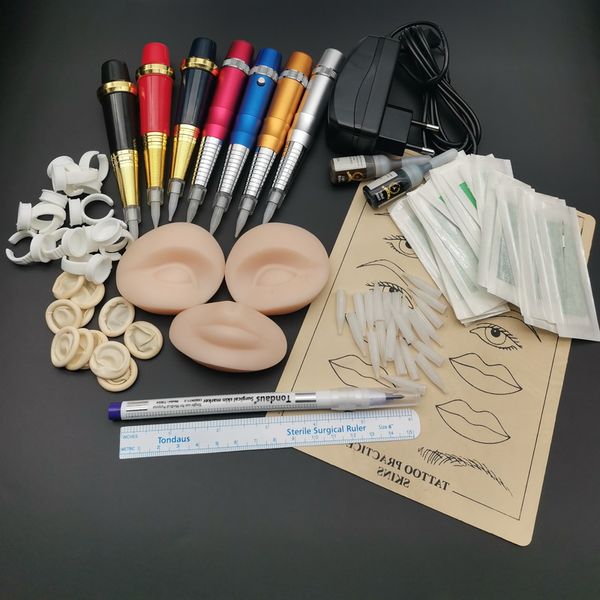 

permanent makeup kits 1pc rotary tattoo machine gun needles tips eyeliner eyebrow lips ruler practice skin ring cup supplies 2pcs pigment in