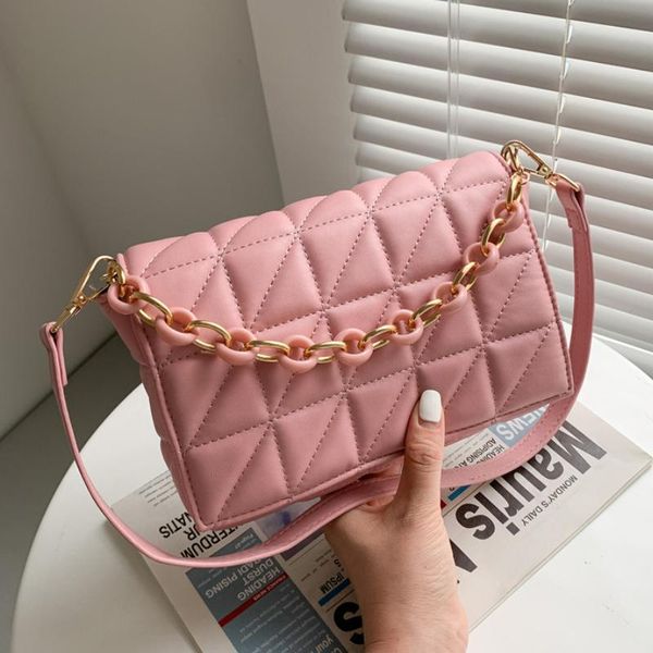

evening bags 2021 small thick chain soft pu leather pink underarm baguette shoulder for women designer armpit brand totes handbag