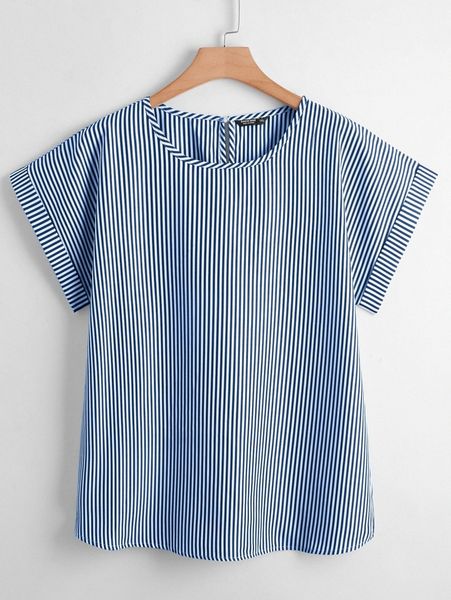 

plus striped batwing sleeve blouse l4tz#, Black