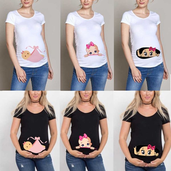 Mulheres Gravidez T-shirt É uma menina Impressão de bebê Maternidade grávida camiseta Mulheres grávidas engraçadas Verão Tops grávidas X0628