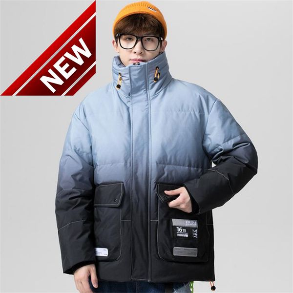 

winter men down coat jacket casual fashion loose leisure simple stylish patchwork warm windproof male youth, Black