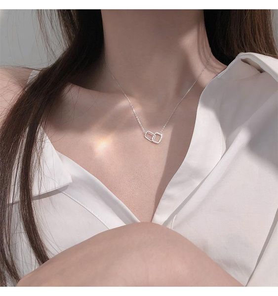 

pendant necklaces 2021 fashion square interlocking necklace ladies wild selling creative zircon clavicle chain, Silver